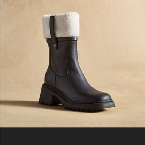 Sundance Black Boots with Cream Fur Cuff